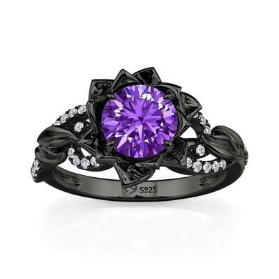 Jeulia Fashion Black Twist Purple Round Cut Flower Ring