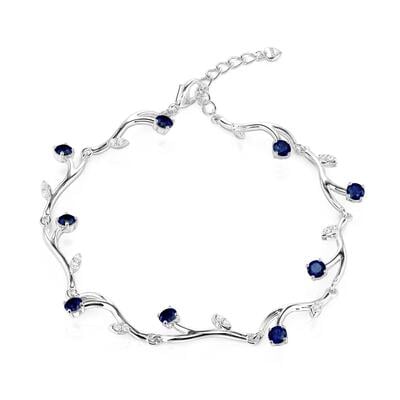 Jeulia Elegant Floral Leaf Bracelet with Sapphire Blue Stone