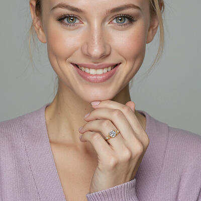 "The Radiant Bloom" Round Cut Cluster Side Stone Engagement Ring