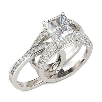 Jeulia Simple Radiant Cut Sterling Silver Ring Set