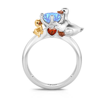 Jeulia Hug Me "Mother's Protection" Mom and Baby Duck Round Cut Sterling Silver Ring