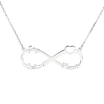 Jeulia Heart Shape Three Name Infinity Necklace Sterling Silver