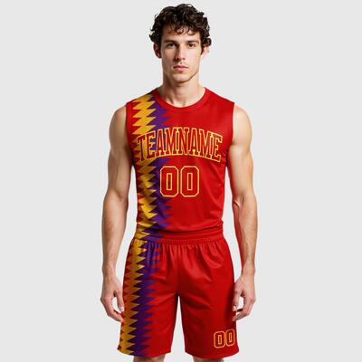 Custom Red Red-Gold Round Neck Sublimation Basketball Suit Jersey