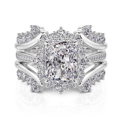 Jeulia Vintage Radiant Cut Halo Bridal Set Sterling Silver