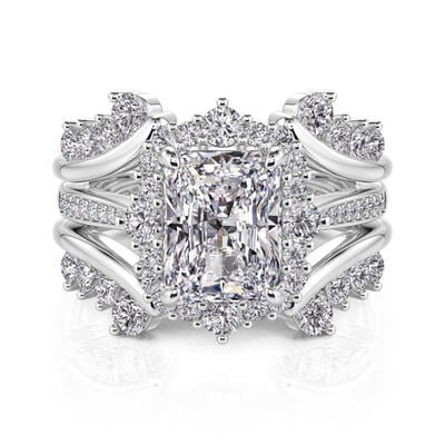 Jeulia Vintage Radiant Cut Halo Bridal Set Sterling Silver