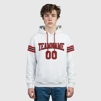 Custom Stitched White Football Pullover Sweatshirt Hoodie Breathable Soft Suitable for Football Custom Team Name & Logo