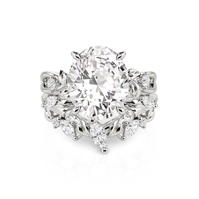 Jeulia Floral Vine Oval Bridal Ring Set Sterling Silver