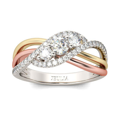 Jeulia Interwoven Three Stone Round Cut Sterling Silver Ring