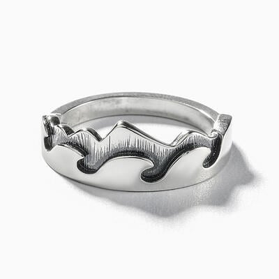 Jeulia Anillo con grabado de montaña y olas de plata de ley