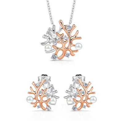 Jeulia "Korallenriffe" Zuchtperle Sterling Silber Schmuck-Set