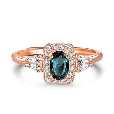 Jeulia Rose Gold Halo Alexandrite Rose Gold Engagement Open Ring Sterling Silver