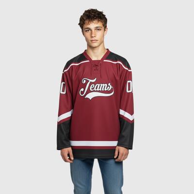 Custom Maroon Hockey Lace Neck Breathable Mesh Club Jersey