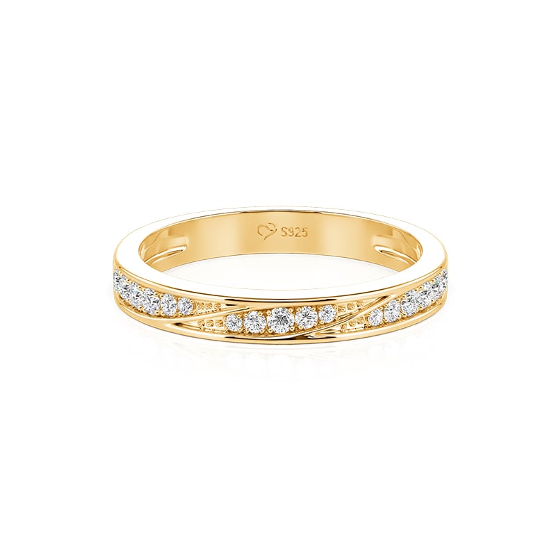 Jeulia Pave Gold Bypass Wave Wedding Band for Women
