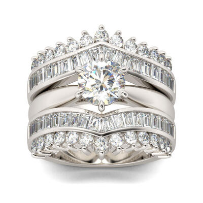 Jeulia Art Deco Round Cut Sterling Silver 3PC Ring Set