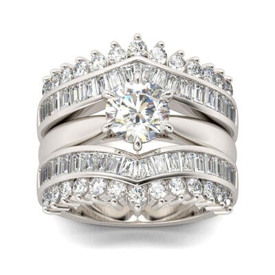 Jeulia Terno De Anillos Con Arte Adorno De Talla Redonda En Plata De Ley