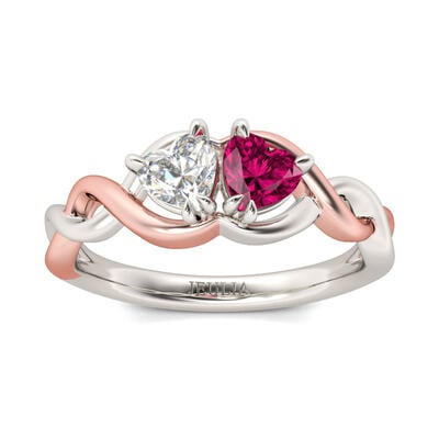Jeulia Two Tone Twist Heart Cut Sterling Silver Ring