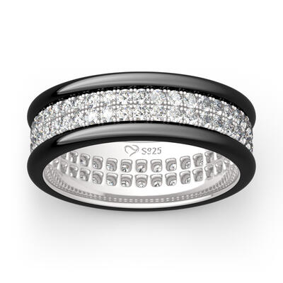 Jeulia Two Tone Round Cut Eternity Sterling Silver Men's Band