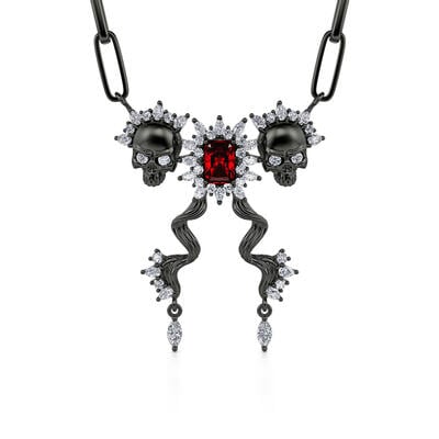 Jeulia "Death Stare" Two Skull Design Sterling Silver Necklace