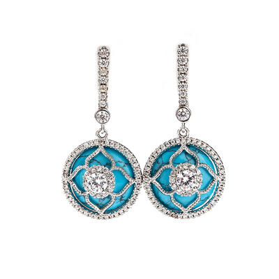 Jeulia "Lucky Choice" Flower Turquoise Sterling Silver Drop Earrings
