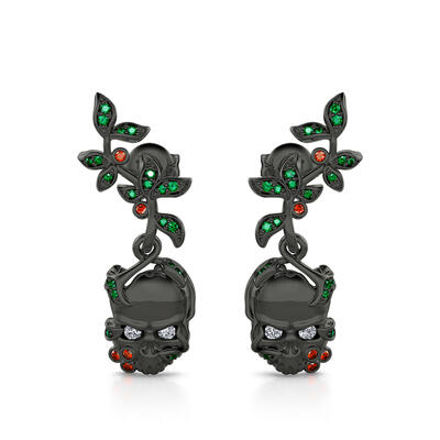 Jeulia "Rebirth" Skull Leaves Sterling Silver Earrings