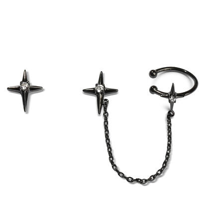 Jeulia "Four-Point Star" Sterling Silver Ear Cuff with Chain