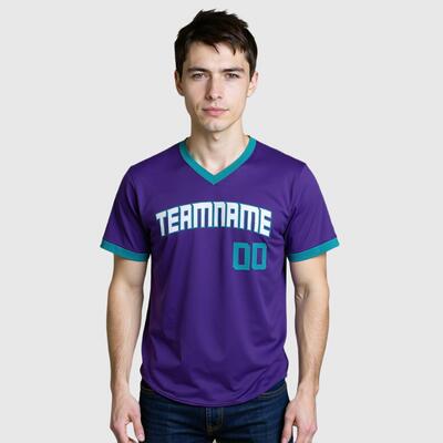 Custom Purple V-Neck Baseball Jersey Personalized Number and Team Logo for Your Ultimate Game 