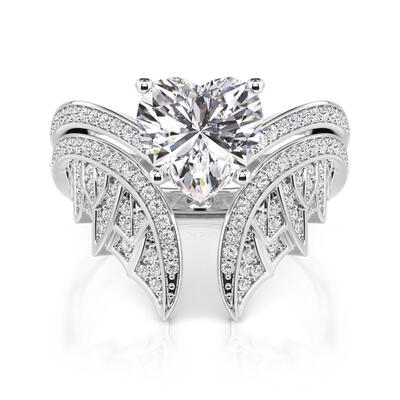 Jeulia Vintage Bat Heart Bridal Ring Set Sterling Silver