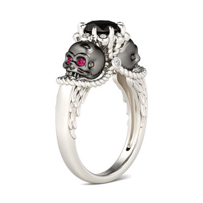 Jeulia Two Tone Round Cut Sterling Silver Skull Ring