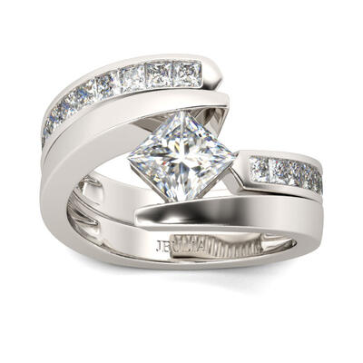 Jeulia Bypass Princess Cut Sterling Silver Ring Set