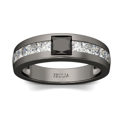 Jeulia Black Tone Cool Princess Cut Sterling Silver Men's Band