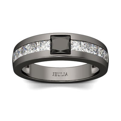 Jeulia Black Tone Cool Princess Cut Sterling Silver Men's Band