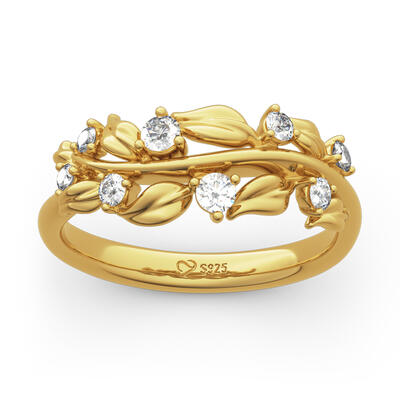 Jeulia Sterling Silver Ring with Round Cut and Olive Leaf