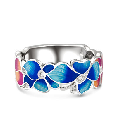 Jeulia "Born as the Flowers" Enamel Sterling Silver Women's Band
