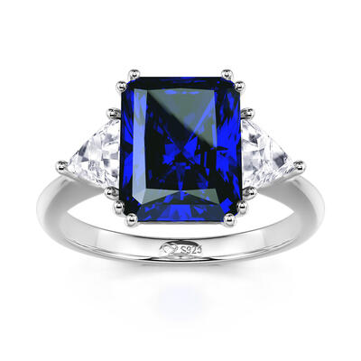 Jeulia Emerald Cut Three Stone Sterling Silver Ring