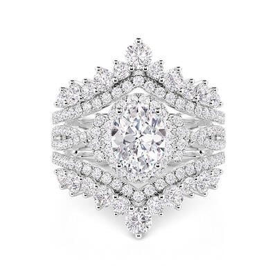 Jeulia Twisted Oval Halo Bridal Ring Set with V Shaped Enhancer