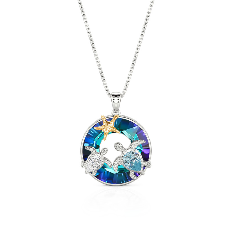 Jeulia Ocean Gradient Blue Two Turtle and Starfish Necklace