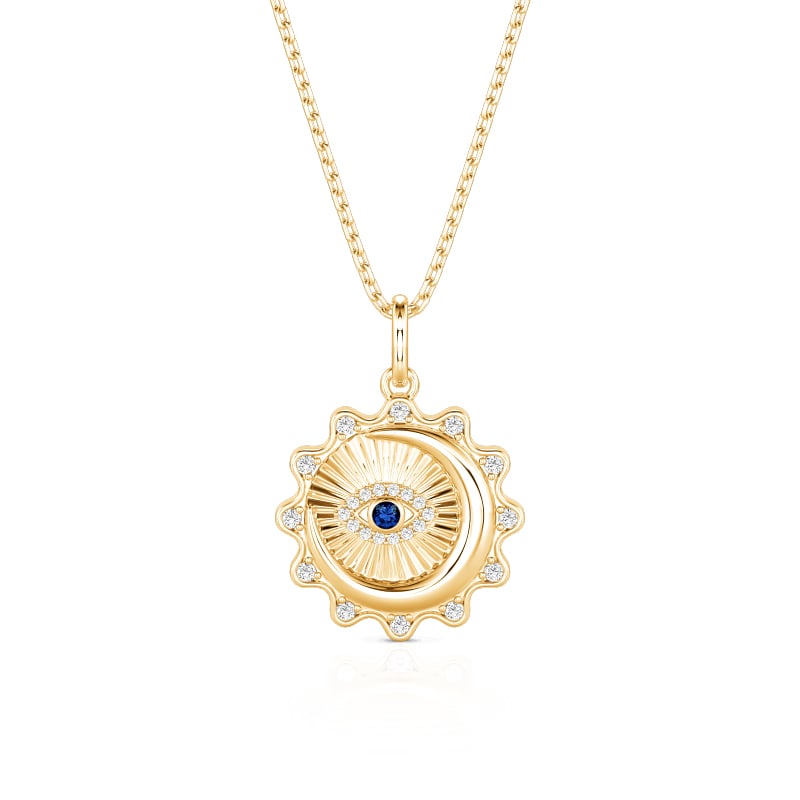 Jeulia Custom Evil Eye Sun Moon Photo Amulet Necklace with Birthstone