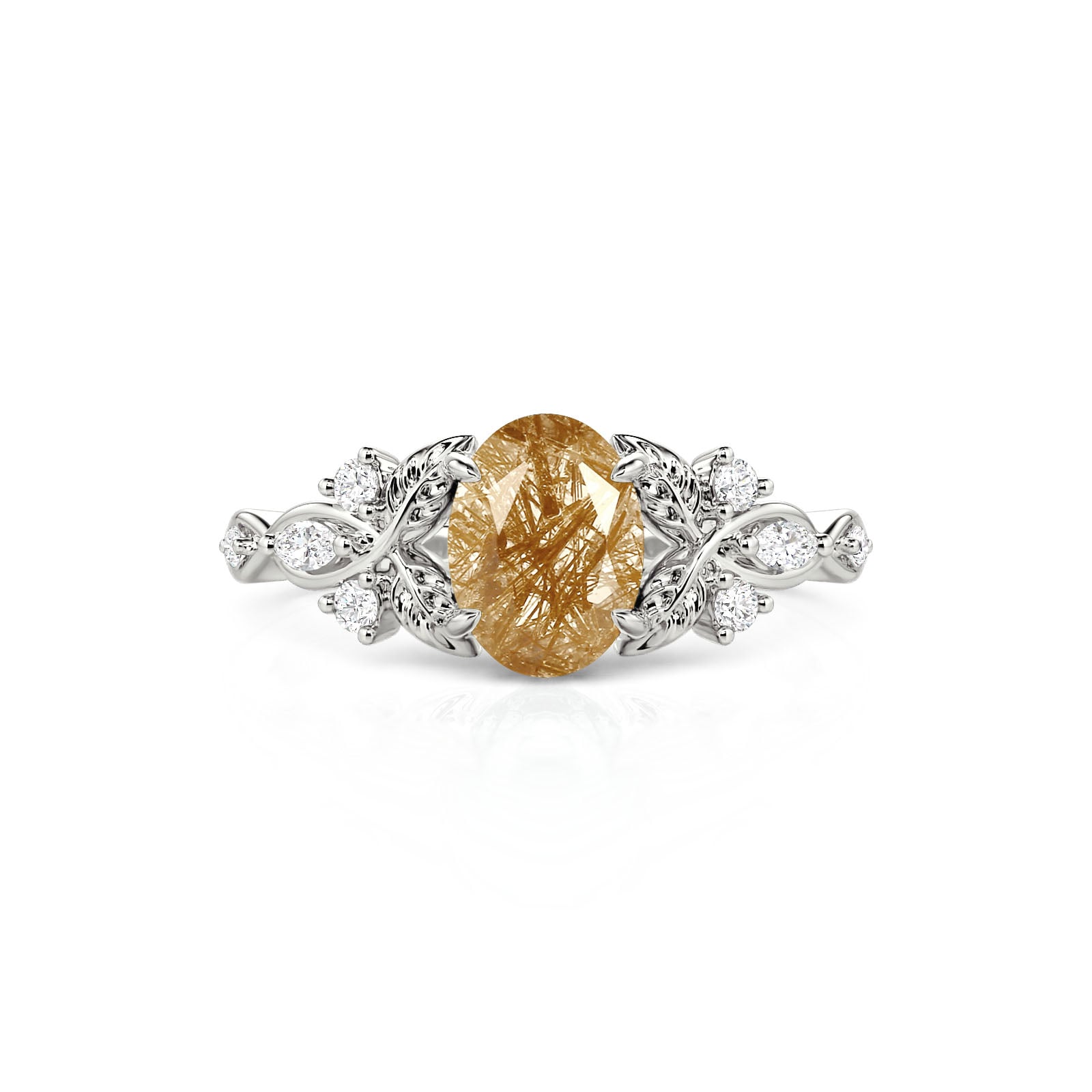 Jeulia Twisted Leaf Oval Golden Rutilated Quartz Ring