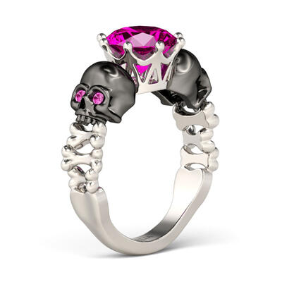 Jeulia Two Tone Round Cut Sterling Silver Skull Ring