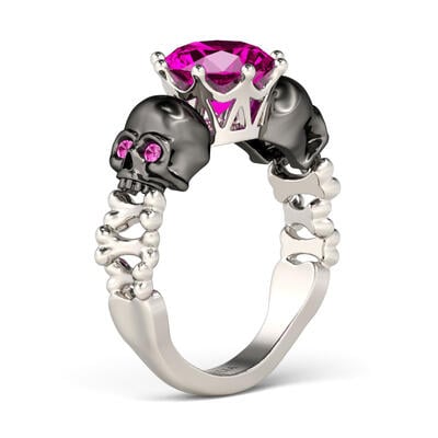 Jeulia Two Tone Round Cut Sterling Silver Skull Ring