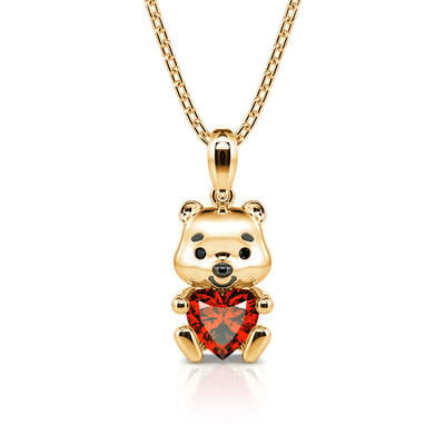 Jeulia Hug Me "Much-loved Bear" Heart Cut Sterling Silver Necklace