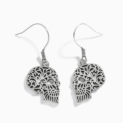 Jeulia "Hollow Skull" Sterling Silver Earrings