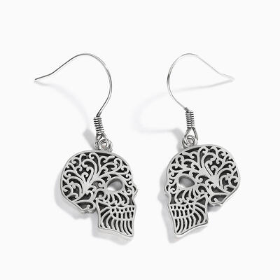 Jeulia "Hollow Skull" Sterling Silver Earrings