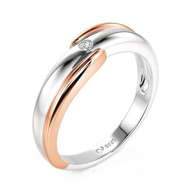 Jeulia Amore Classic Men's Two-Tone Ring Sterling Silver