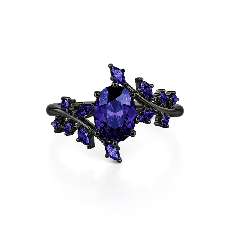 Jeulia Gothic Black Purple-Blue Oval Cut Statement Ring