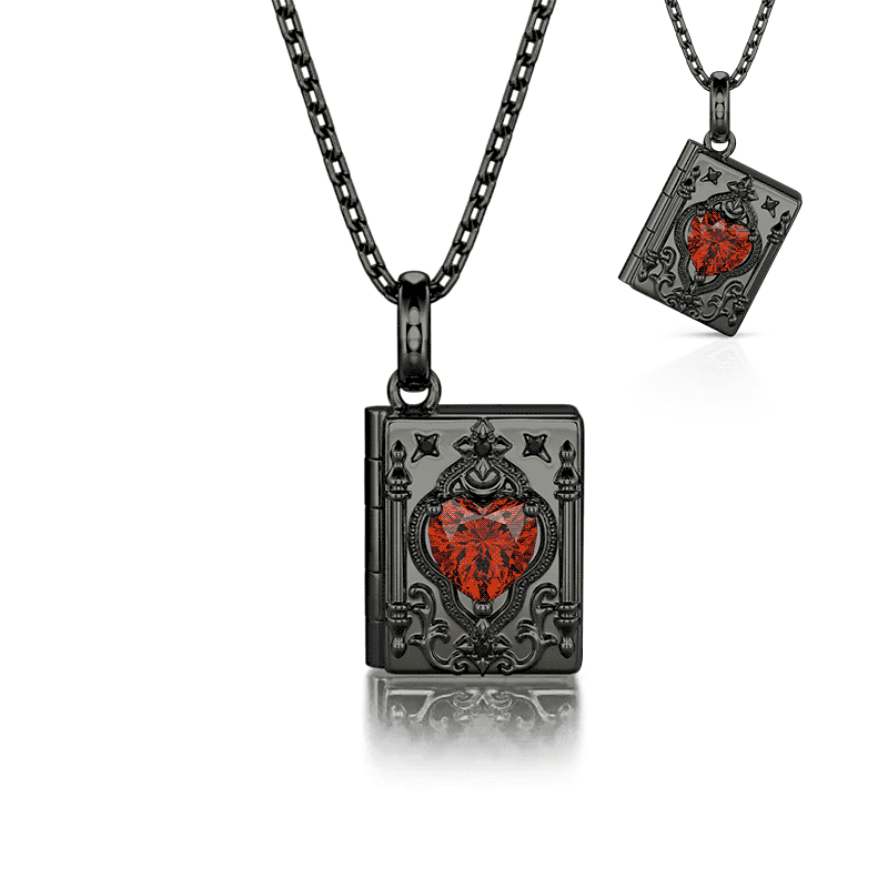 Jeulia Custom Gothic Photo Locket Necklace With Birthstone Heart Stone