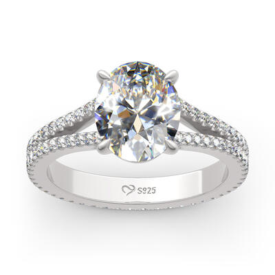 Jeulia Split Shank Oval Cut Sterling Silver Eternity Ring