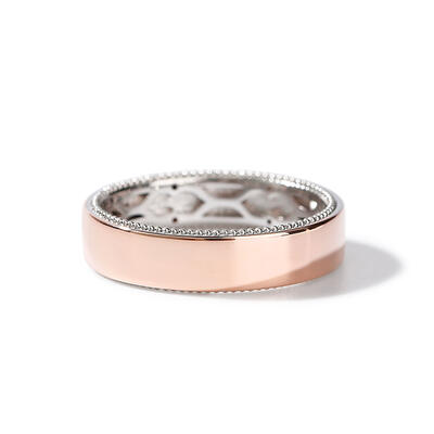 Jeulia Two Tone Floral and Leaf Carved Unique Sterling Silver Men's Band