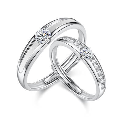 Jeulia "Unbreakable Bond" Round Cut Sterling Silver Couple's Rings