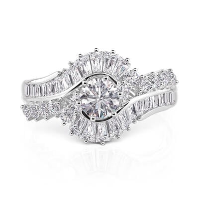 Jeulia Anillo de Compromiso Remolino Art Deco con Halo de Plata de Ley